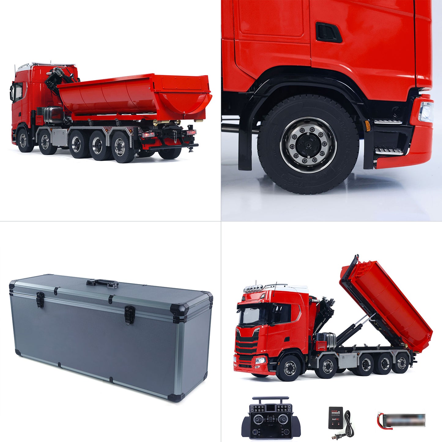 1/14 RC Roll On Off Tipper 770S Radio Controlled 10x10 Hydraulic Crane Dump Truck Wheel-Side Reduction Axle Differential Lock