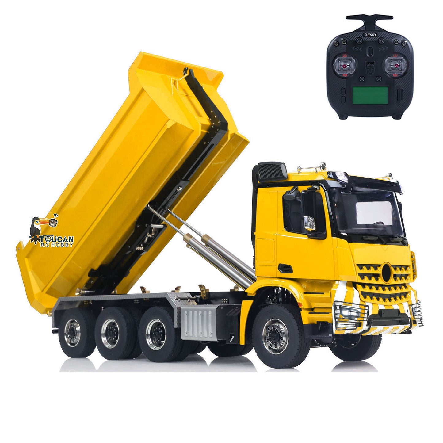 1/14 8x8 RC Hydraulic Dumper Car Roll On Full Dump Rear Axle Steering with U-shaped High Short Standard Bucket Timber Flatbed