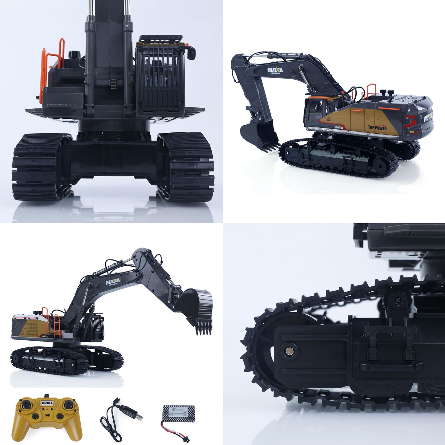 US STOCK HUINA Toy 1/14 592 RC Tracked Excavator Car Model Gift 2.4G Radio Light Sound