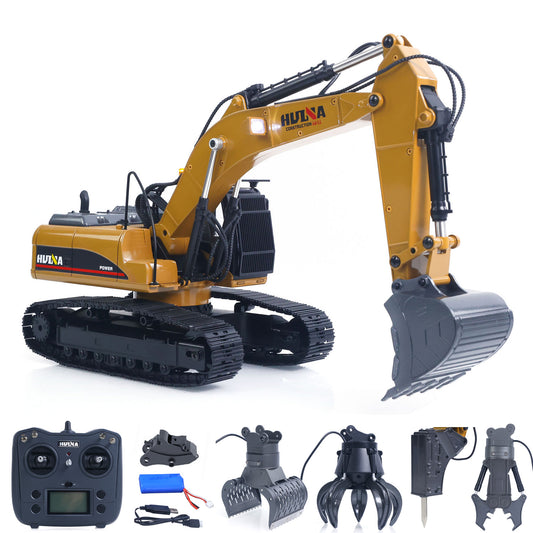 Fast Shipping HUINA New Upgrade 580 1/14 Metal Excavator Model Engineering Vehicle Electric Ball Grabber 360 Rotating Shear Claw Sound Lights