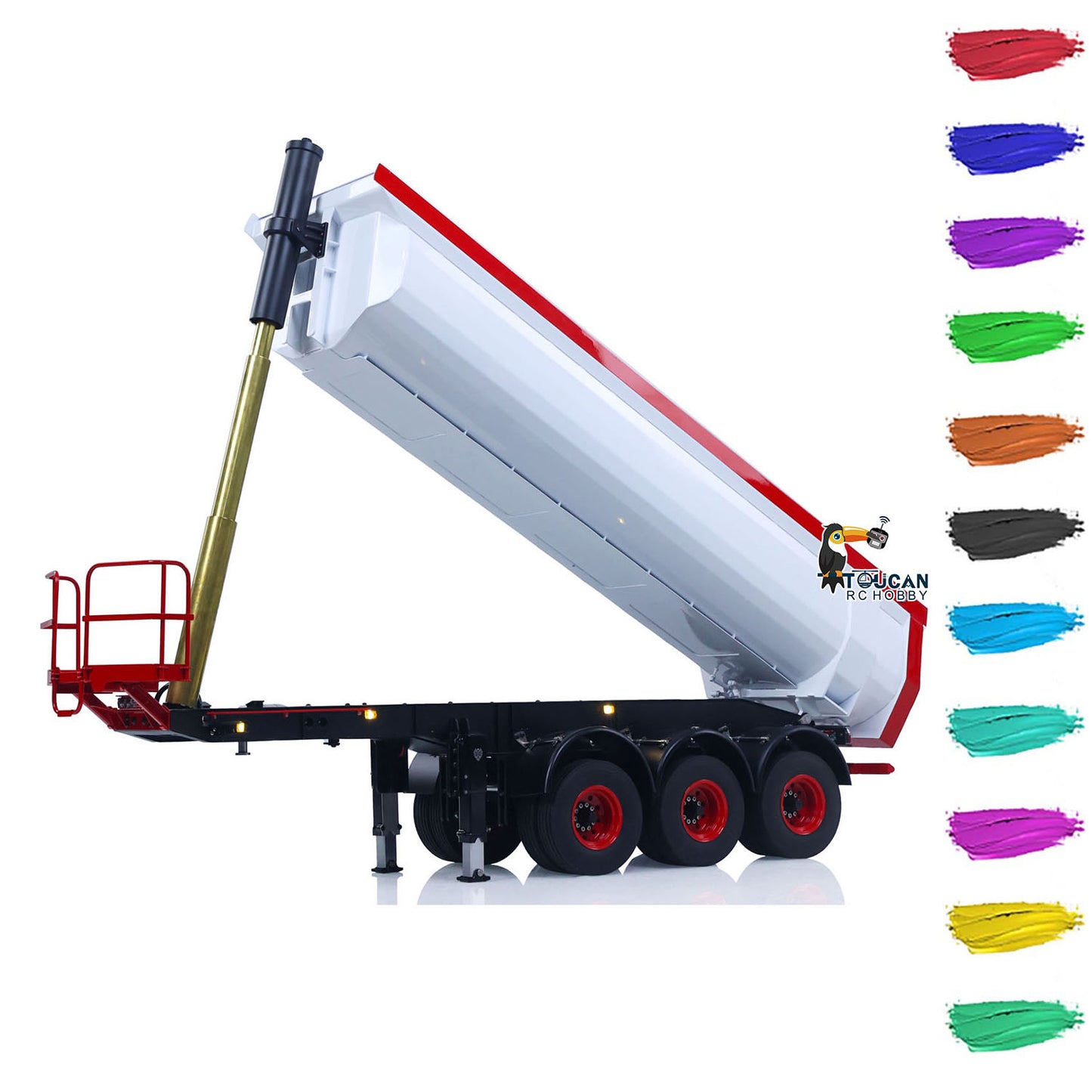 LESU Metal 3Axles 1/14 Hydraulic Dump Semi-Trailer U Shaped Bucket for DIY Remote Control Tractor Truck Light System