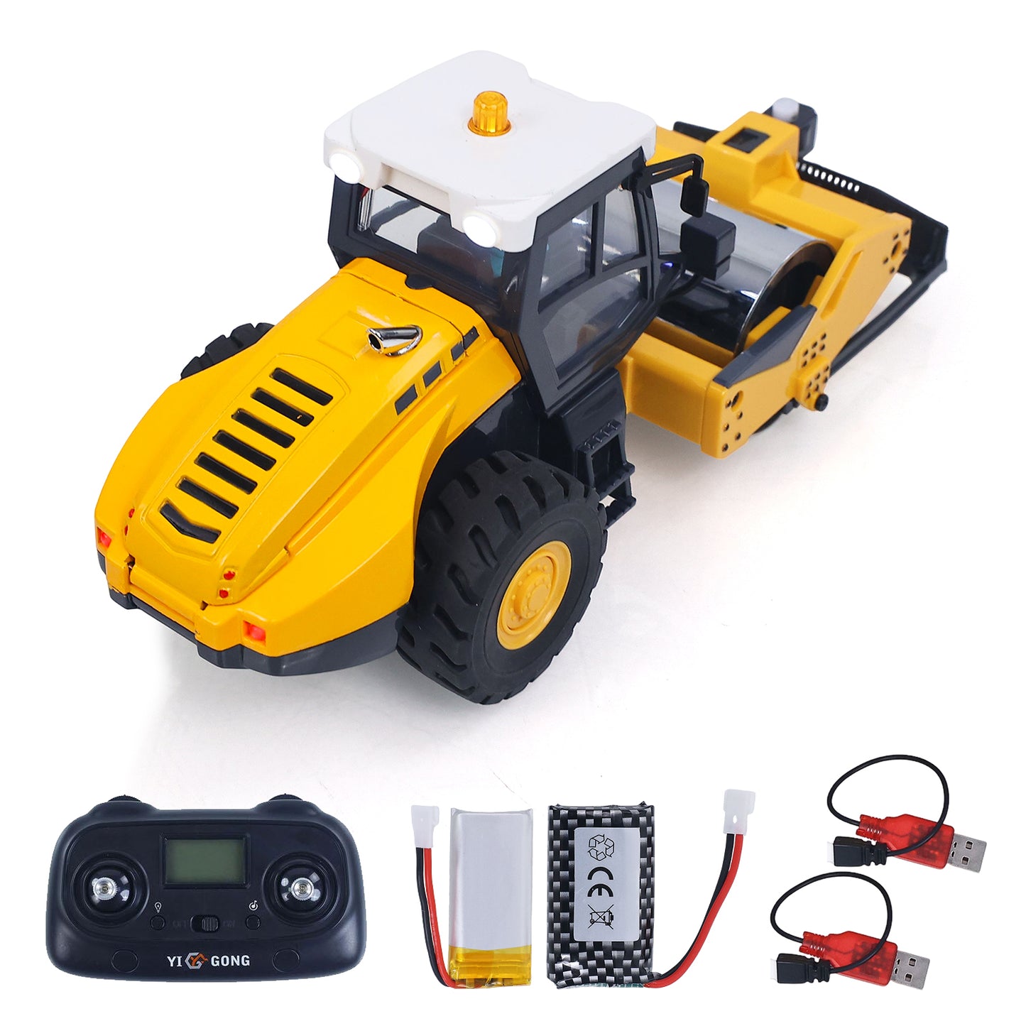 1/50 Mini Remote Control Road Roller RTR Electric RC Construction Vehicle Finished Model Metal Blade Lights Sounds Effect