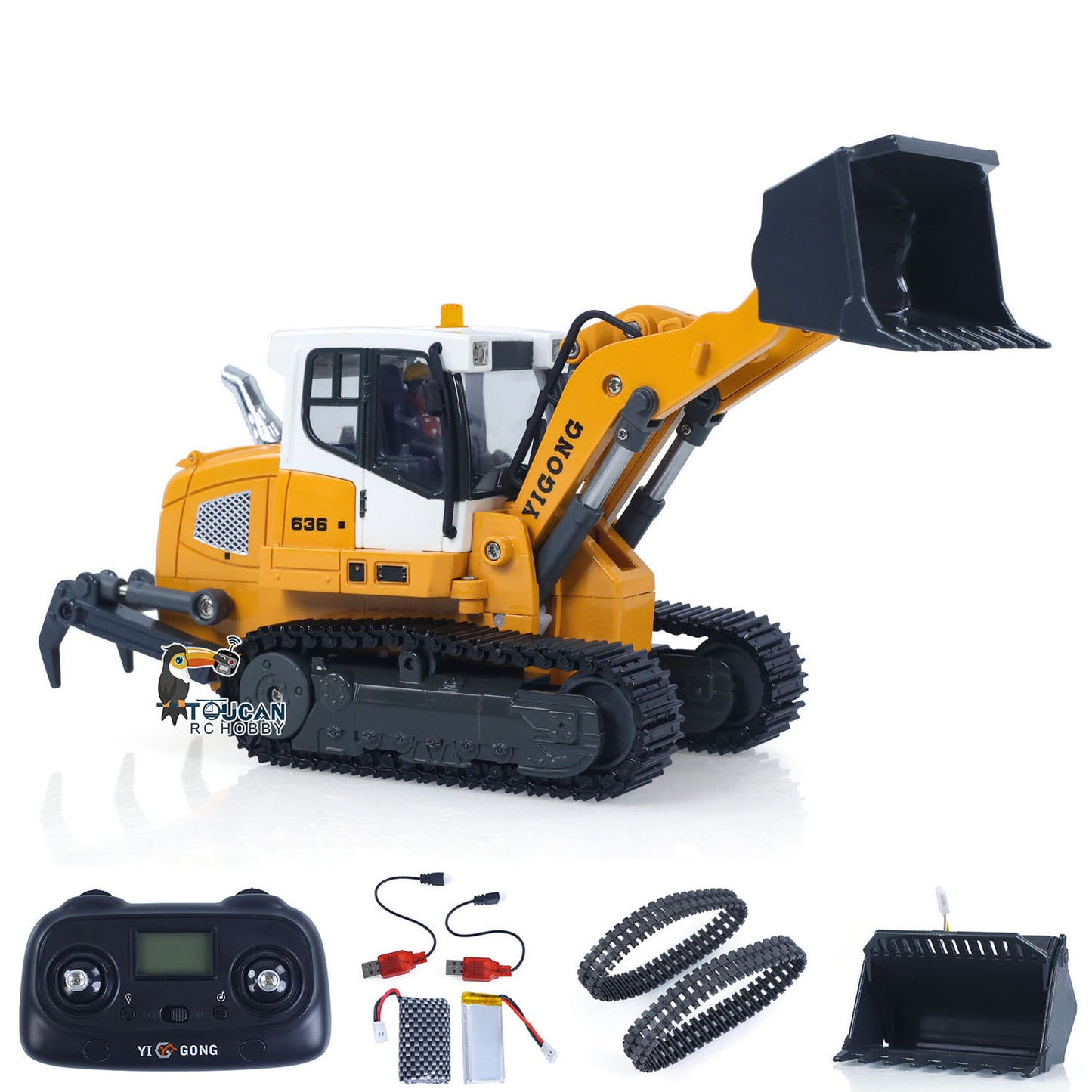 Fast Shipping LR636 1/50 RC Tracked Loader Electric Lifting Radio Control Model Vehicle Metal Openable Bucket Tracks Ripper Soil Loosening Hook