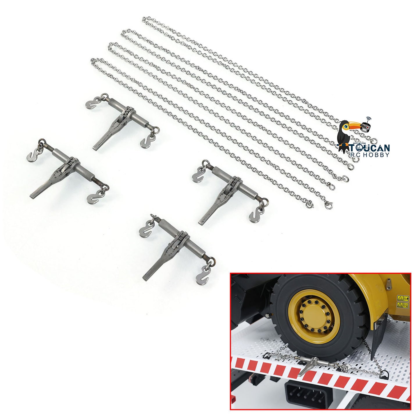 Metal Ratchet Binders Transport Chains for 1/14 RC Truck Engineering Vehicles Hydraulic Loader Excavator Mining Car Model
