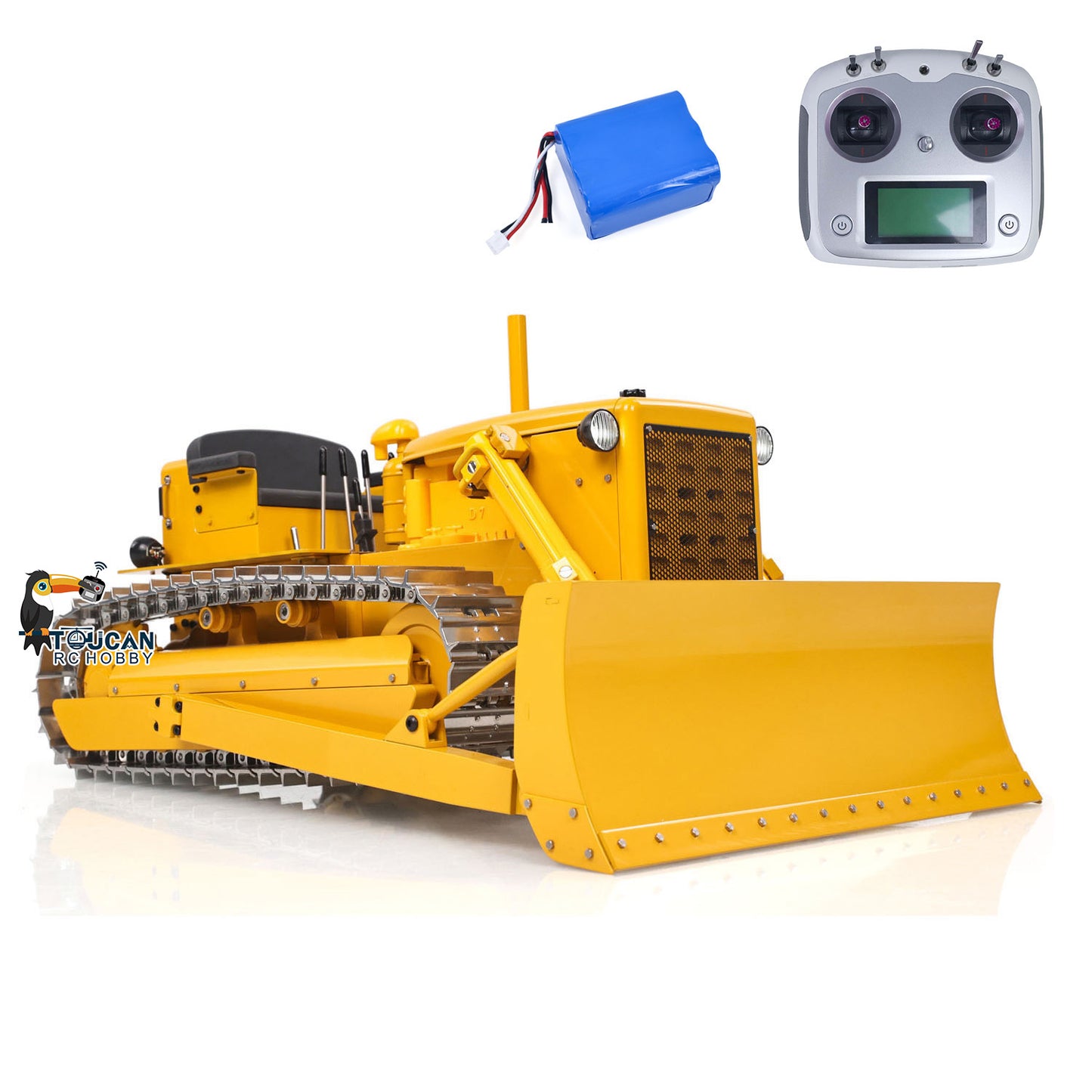 Metal 1/14 RC Hydraulic Bulldozer D7 Remote Control Dozer Model Engineering Vehicle Flysky Radio Light Sound System Battery