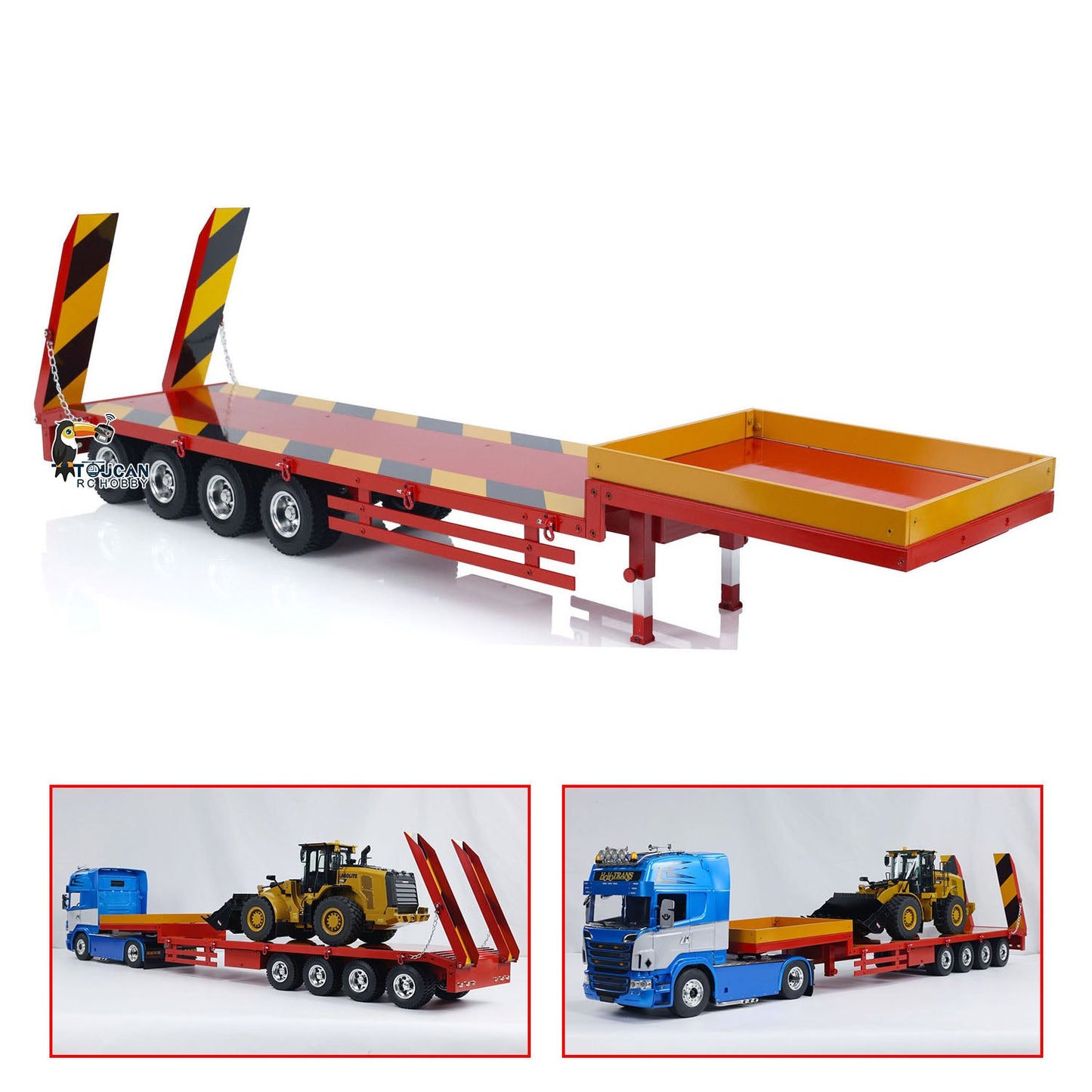 Metal Semi-trailer 4-Axle Trailer for 1/14 RC Remote Control Tractor Truck Car Hobby Model DIY Toy Parts Assembled Painted