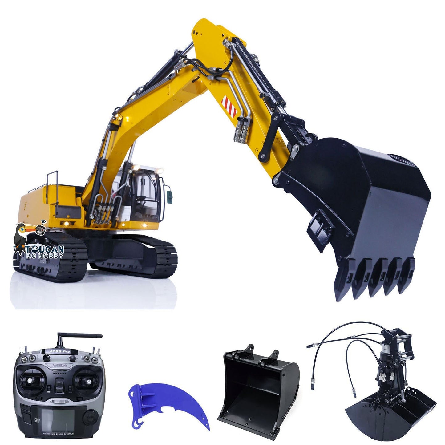 MTMODEL 1/14 946 2 Arms Metal RC Hydraulic Excavator Wireless Controlled Construction Machine Model Clamshell Bucket Ripper