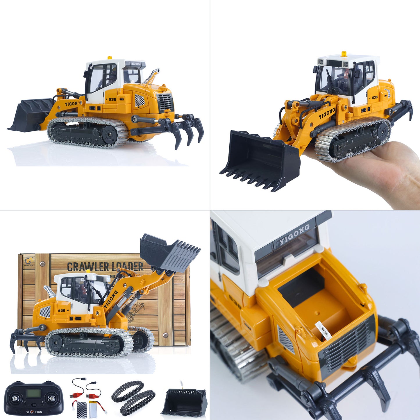 Fast Shipping 1:50 RC Electric Lifting Tracked Loader LR636 2.4G Construction Vehicle Metal Bucket Tracks Ripper RTR Model Light Sound Battery