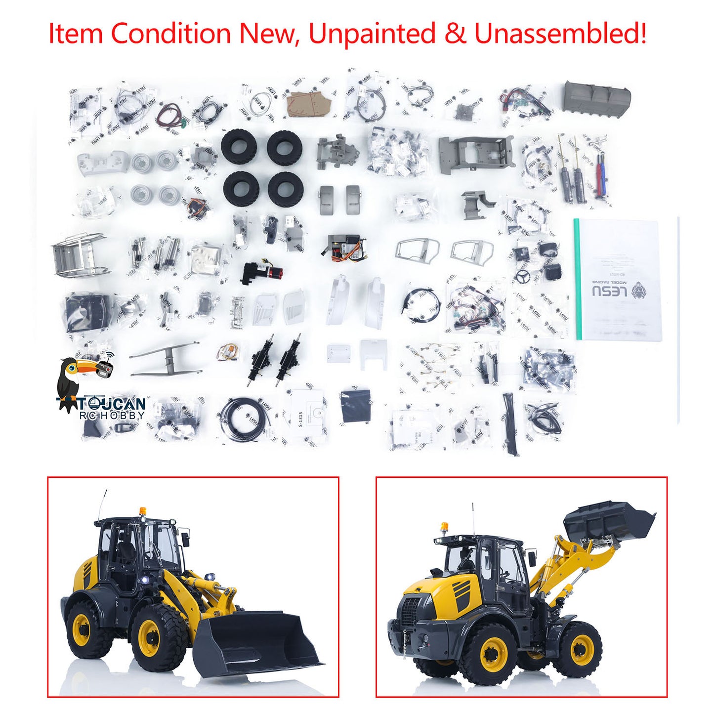 LESU 1/14 4X4 Metal RC Hydraulic Loader KIT Aoue WA100M-8 Radio Control Construction Car Model Sound Light 4CH Valve Axle Differential Lock Unassembled