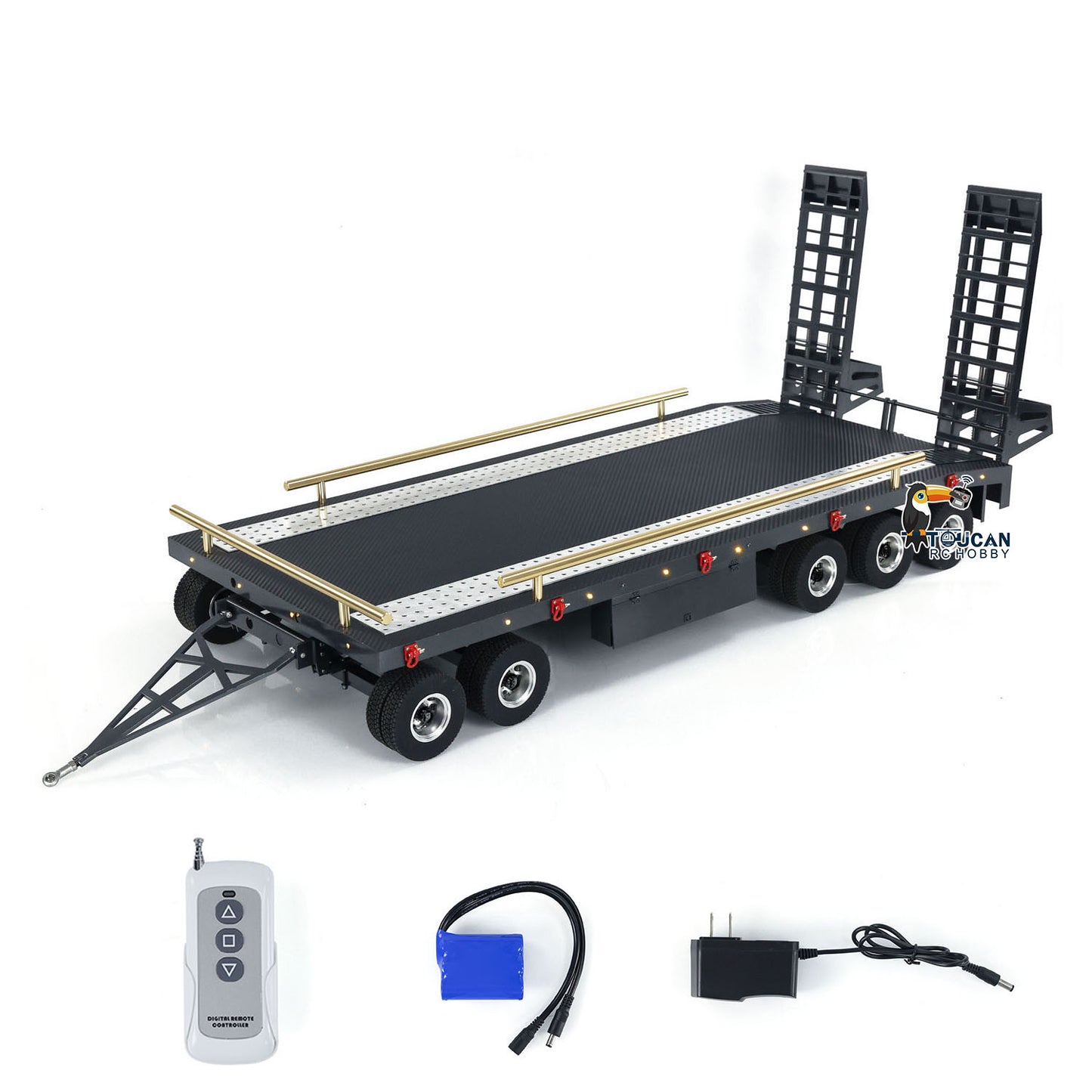 Metal 5 Axles Full Trailer for 1/10 1/8 RC Crawler 1/14 1/12 Hydraulic Radio Controlled Truck Car Painted DIY Models