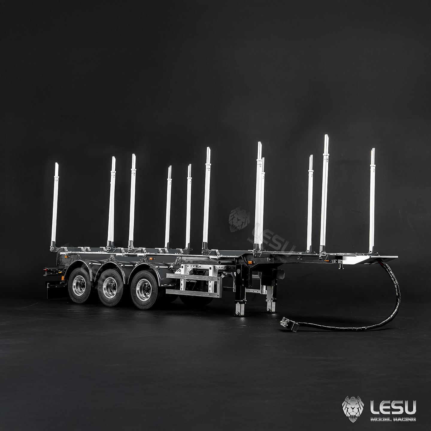 LESU 1/14 Metal Log Semi Trailer RC Wood Transport Car Light Electric Lifting Leg Servo-Controlled Drum Brake for TAMIYA Tractor Truck