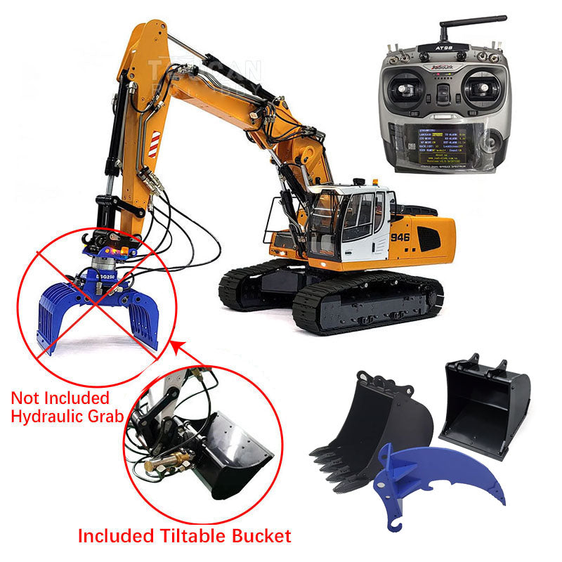 1/14 946-3 Metal Radio Control Excavator 10 Channels Tracked RC Digger Painted Body Rotary Metal Tiltable Bucket Ripper