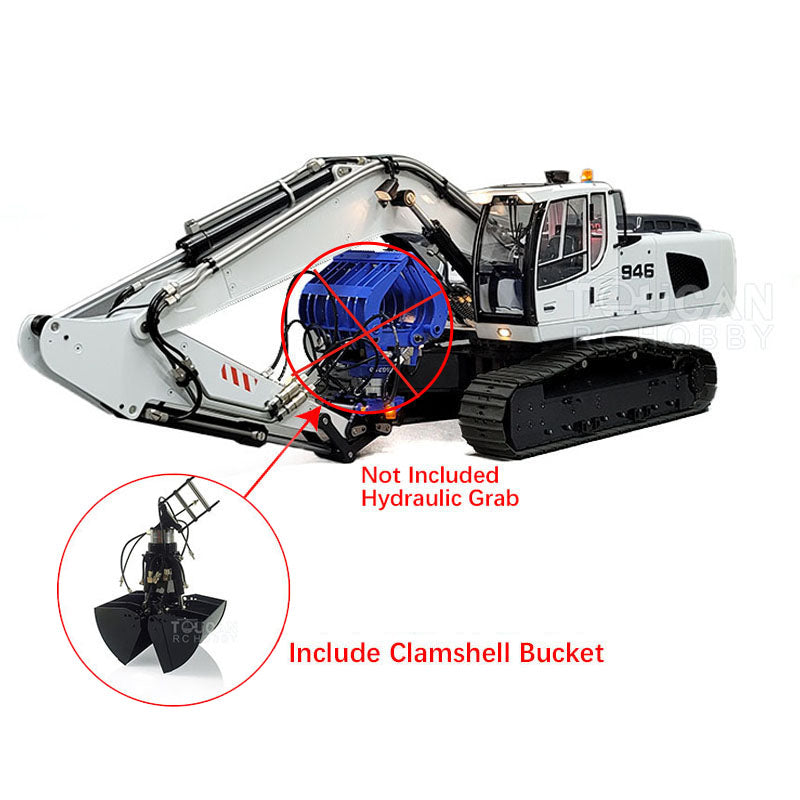 MTMODEL 1/14 946 2 Arms Metal RC Hydraulic Excavator Wireless Controlled Construction Machine Model Clamshell Bucket Ripper