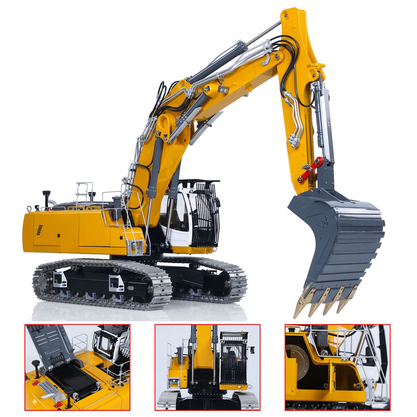 LESU Dual Pumps 1/14 RC Hydraulic Excavator LR956 Remote Control Metal 3 Arms Digger Model 4+3CH Valve Light Brushless Motor GPS without Radio System