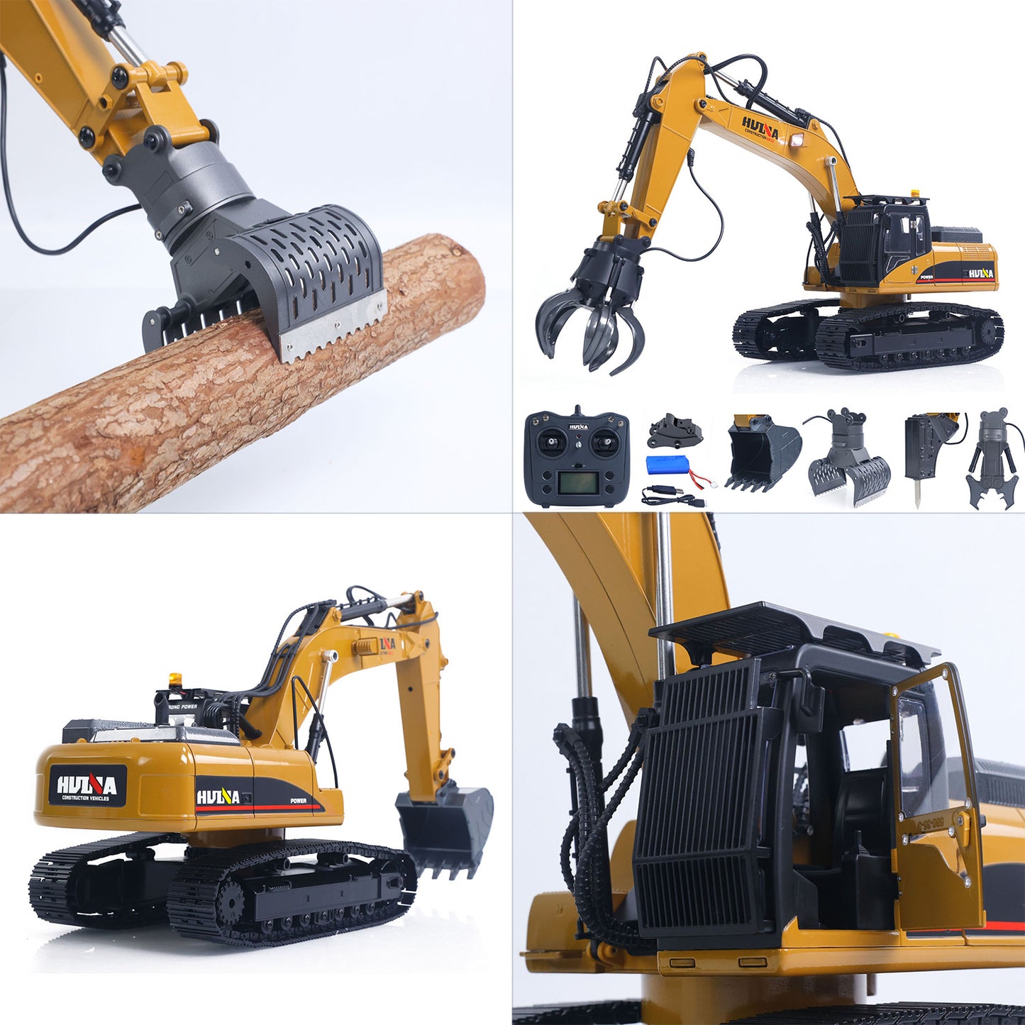 Fast Shipping HUINA New Upgrade 580 1/14 Metal Excavator Model Engineering Vehicle Electric Ball Grabber 360 Rotating Shear Claw Sound Lights