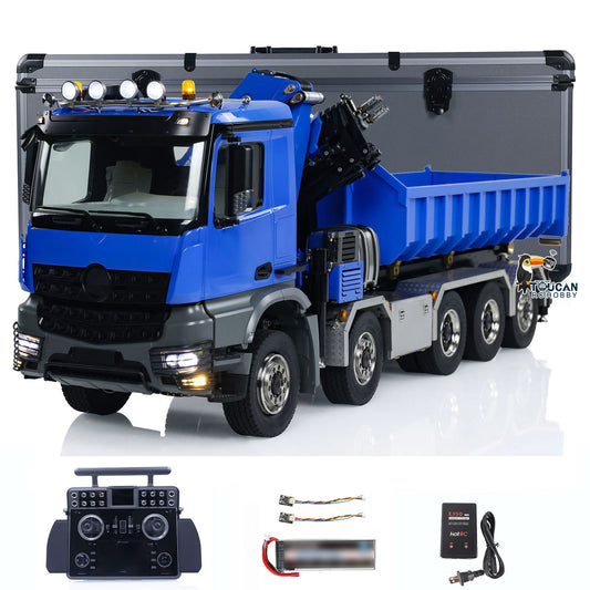 1/14 10x10 Hydraulic RC Dumper Car Remote Controlled Full-dump Crane Trucks with Standard Bucket 3-speed Transmission