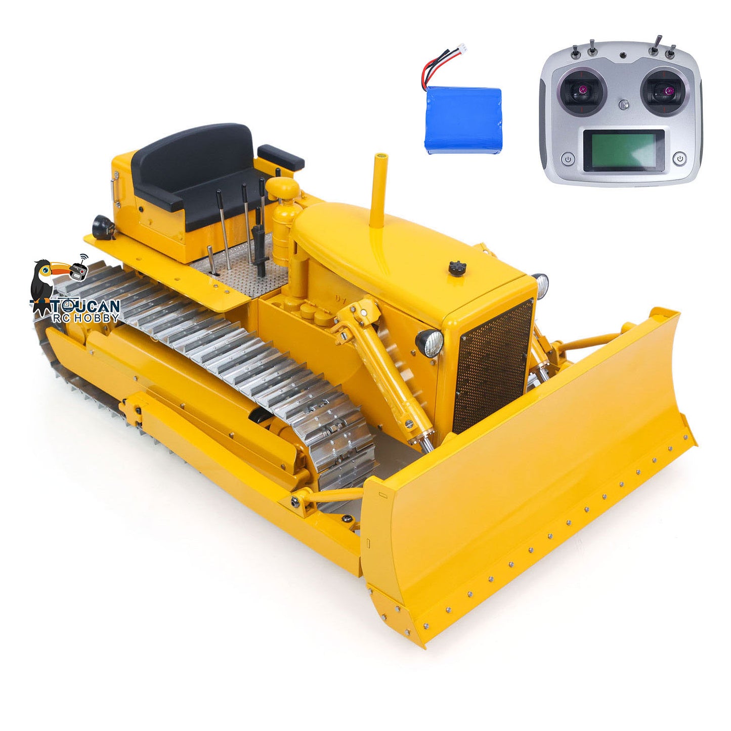 Metal 1/14 RC Hydraulic Bulldozer D7 Remote Control Dozer Model Engineering Vehicle Flysky Radio Light Sound System Battery