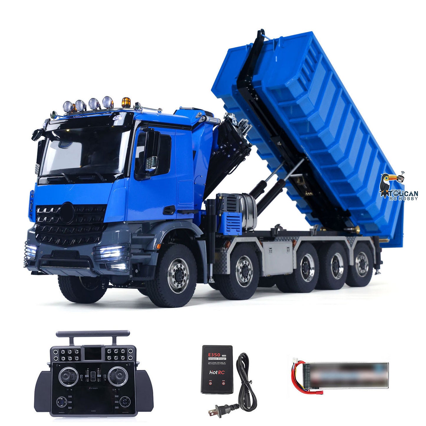 Metal 1/14 Hydraulic RC Dumper Car 10x10 Radio Control Full Dump Crane Trucks with High Bucket 830x190x290mm ESC Servo Motor
