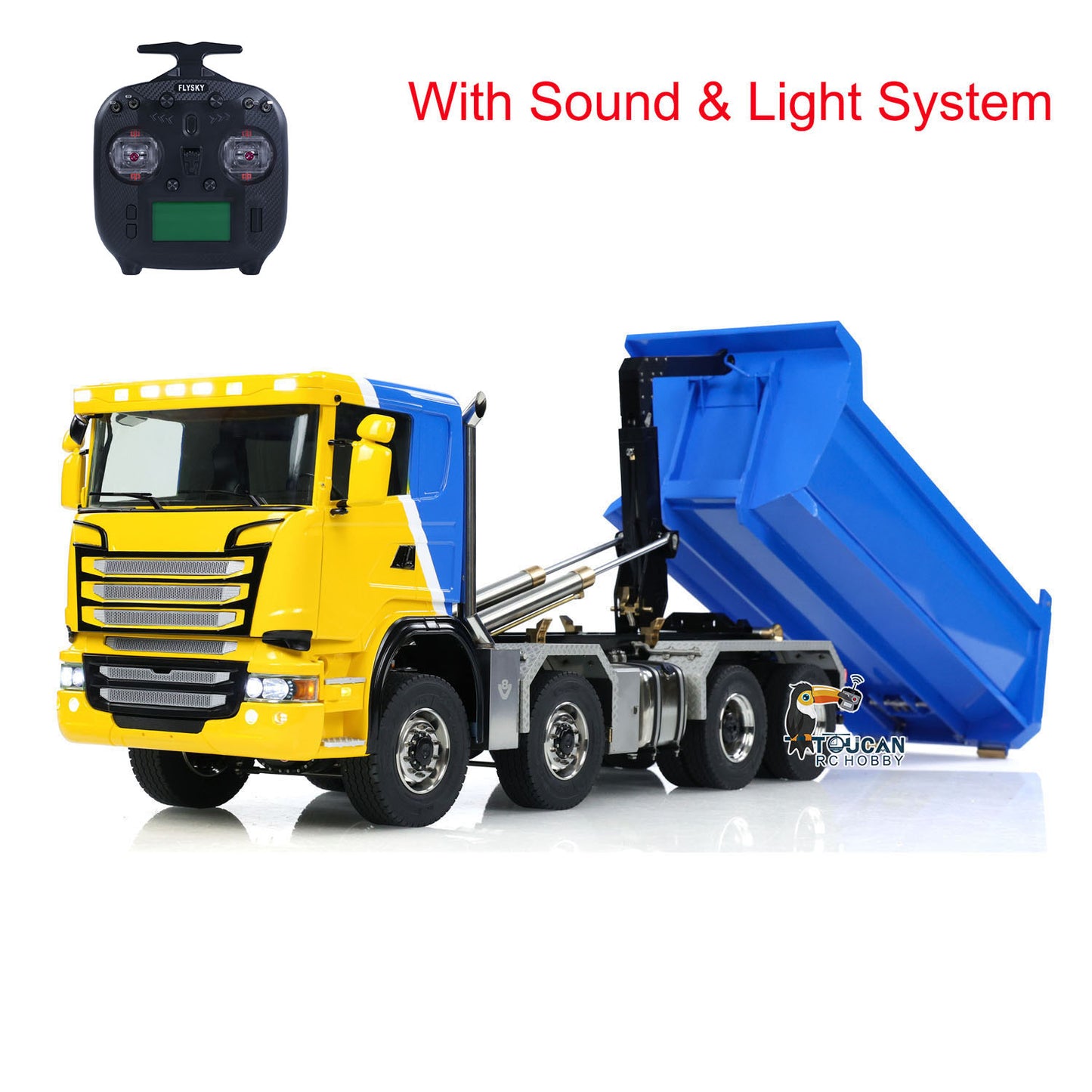 Metal 1/14 Hydraulic RC Dump Truck 8x8 Full Tipper Differential Lock Axles 3Speed Gearbox Wheel Hub Reduction Flysky Radio
