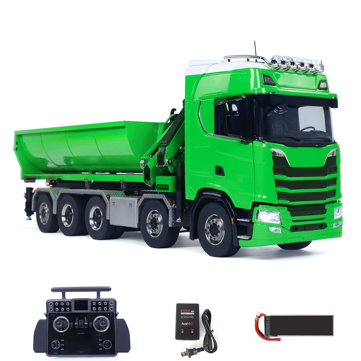 1/14 RC Roll On Off Tipper 770S Radio Controlled 10x10 Hydraulic Crane Dump Truck Wheel-Side Reduction Axle Differential Lock