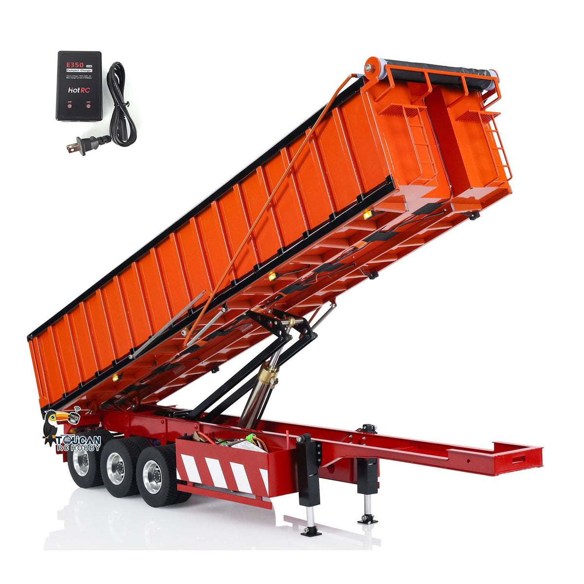 US Stock 1/14 Metal 3 Axles Hydraulic Dump Trailer Electric Awning for RC Tractor Trucks Engineering Vehicle Model Pump ESC