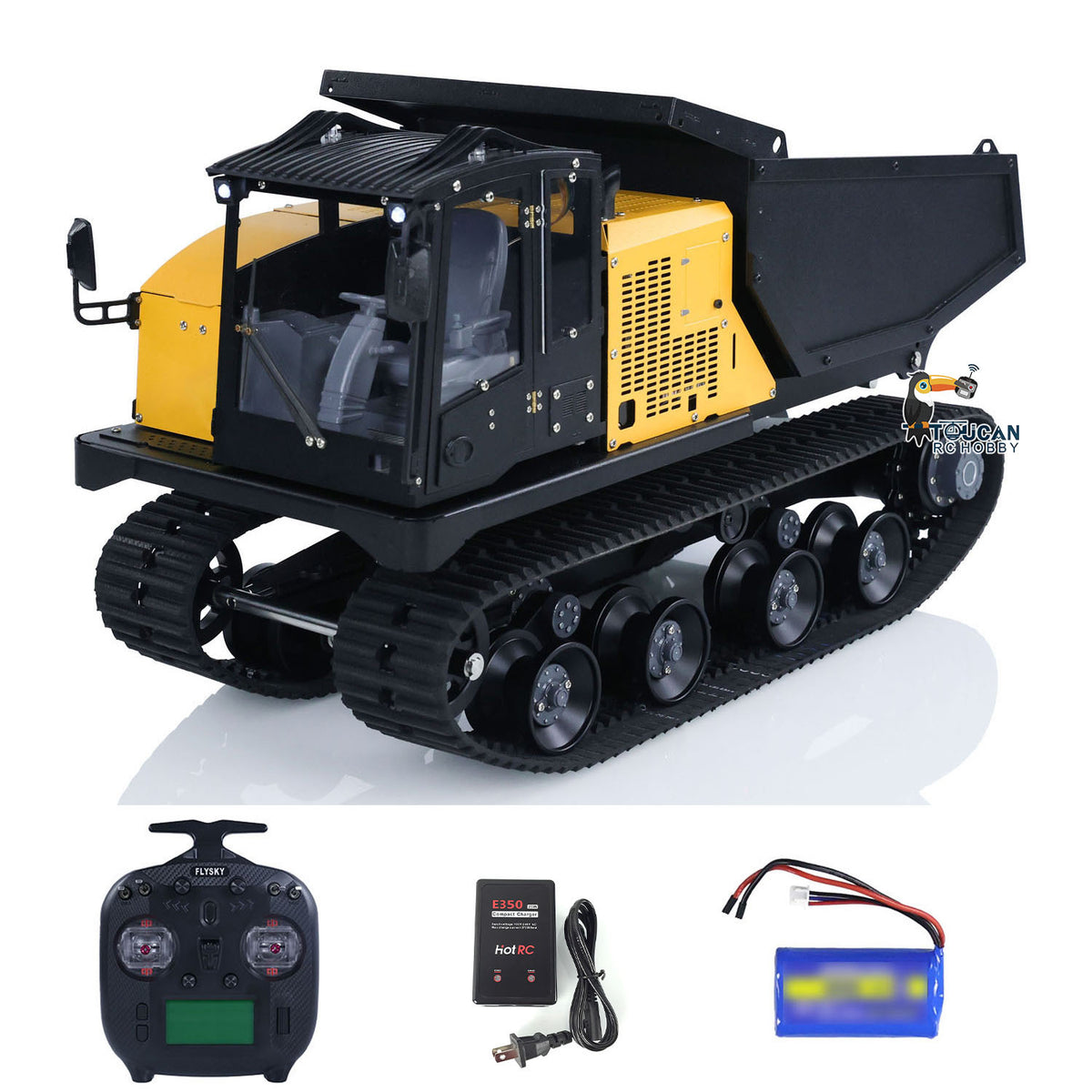 US Stock 1/14 RC Hydraulic Crawler Dump Truck T14R Metal Tracked Tipper RTR Construction Machine Flysky ST8 Radio Light Battery