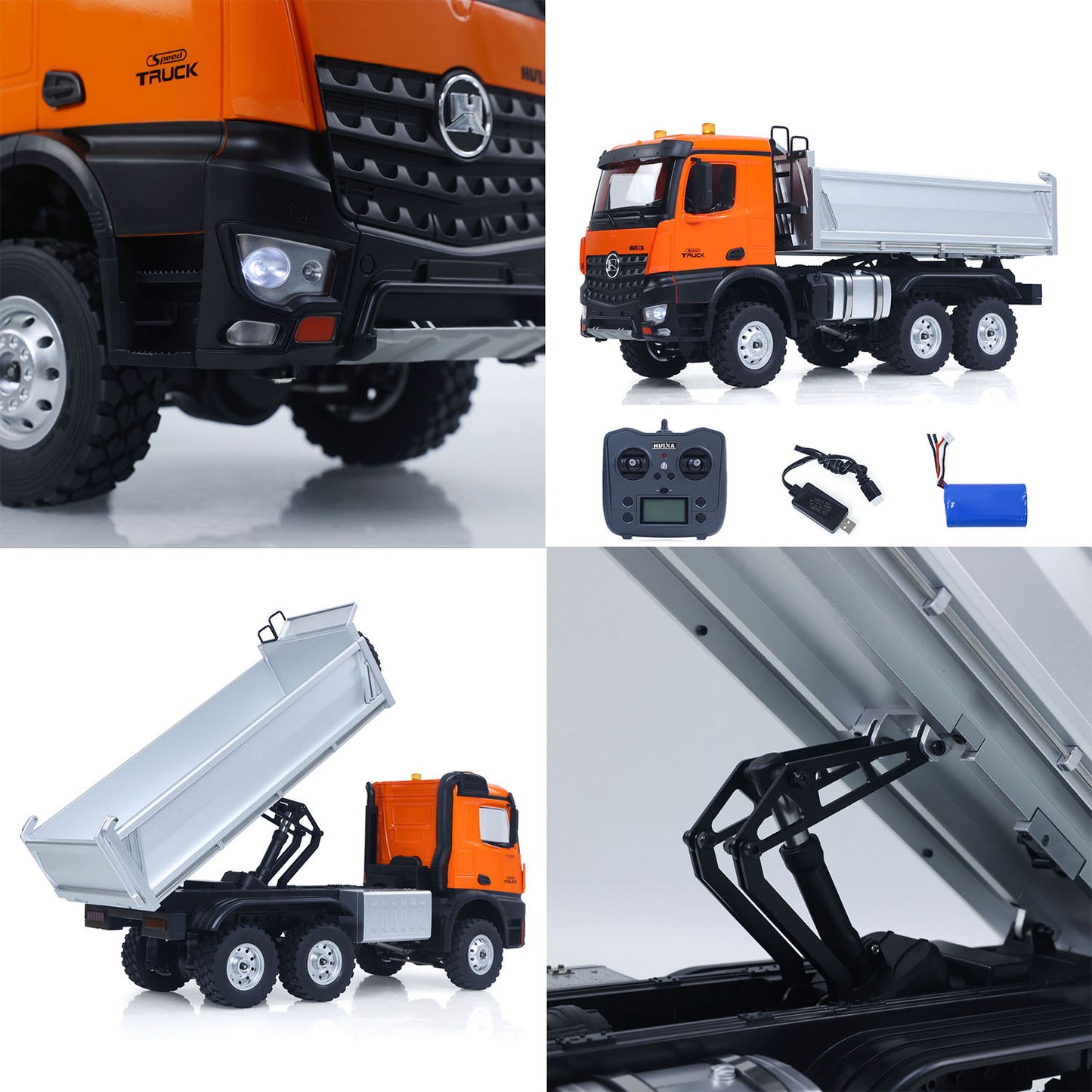 Fast Shipping 1/14 HUINA 1598 2.4G Remote Control Dumper 6X6 Engineering Transport Vehicle Lifting Rod Tipper Car Light Sound Battery Toys