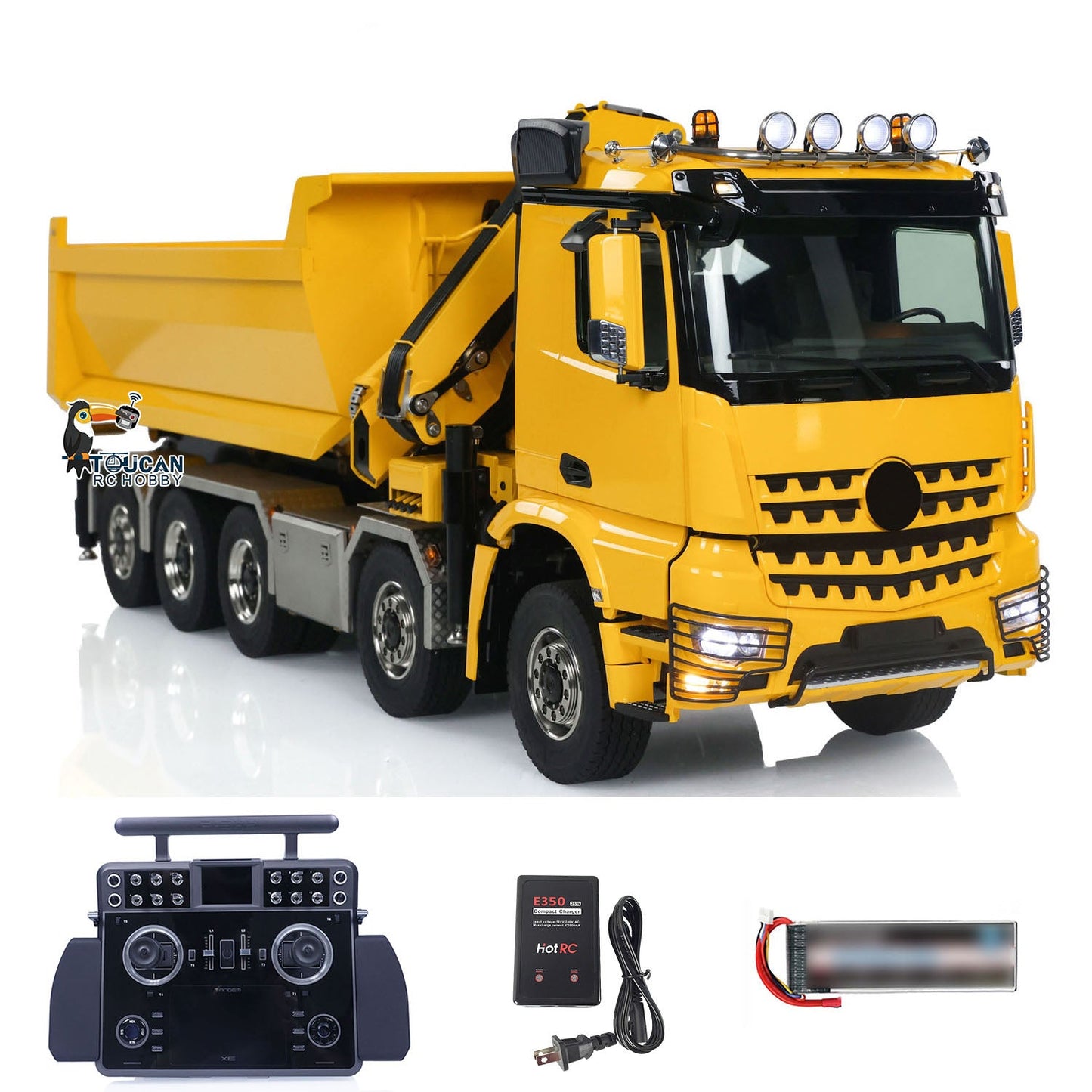 1:14 10x10 RC Hydraulic Crane Full Dump Metal Lorry Rear Axle Steering with Standard Bucket U-shaped Short High Timber Flatbed