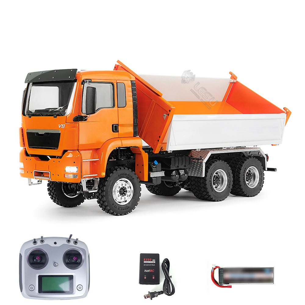 LESU TGS 1/14 RC Hydraulic Dump Truck 6x6 Metal Remote Control Dumper Car Model Three-Way Dumping Emulated Tipper Hobby Models