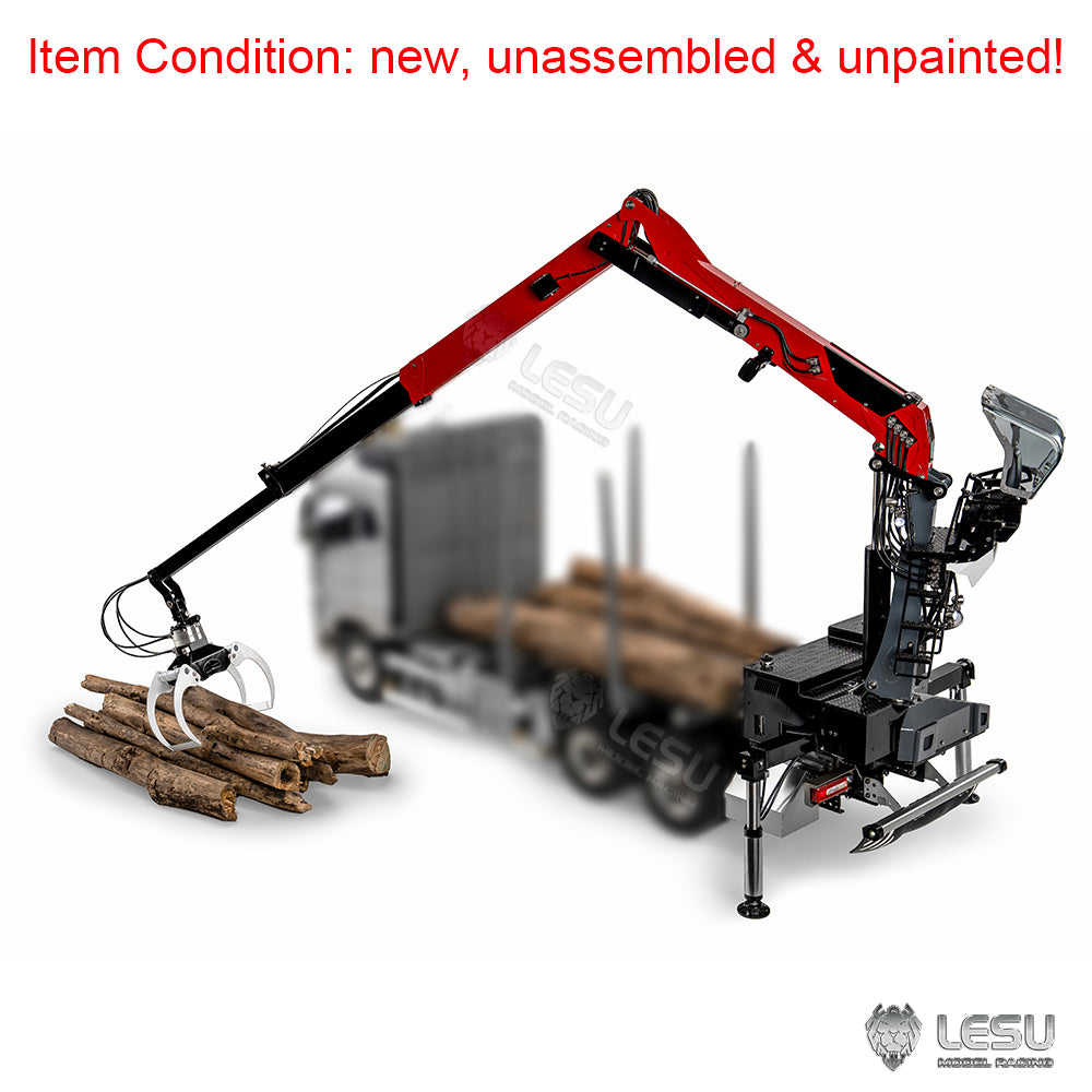 In Stock 1/14 LESU Metal Hydraulic Timber Crane for 1/14 Remote Control Log Trailer Wood Hauling Car Remote Control Tractor Truck DIY Model