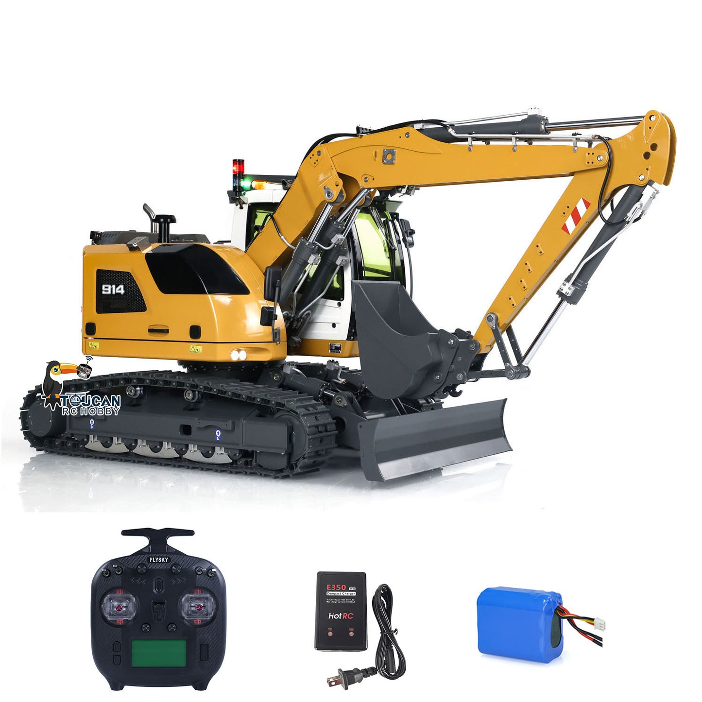 CUT Model 1/14 RC Hydraulic Excavator 914 5CH Valve Metal Remote Control Digger Warning Light Flysky ST8 Radio Sound System