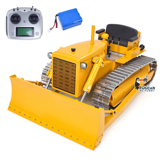 Metal 1/14 RC Hydraulic Bulldozer D7 Remote Control Dozer Model Engineering Vehicle Flysky Radio Light Sound System Battery