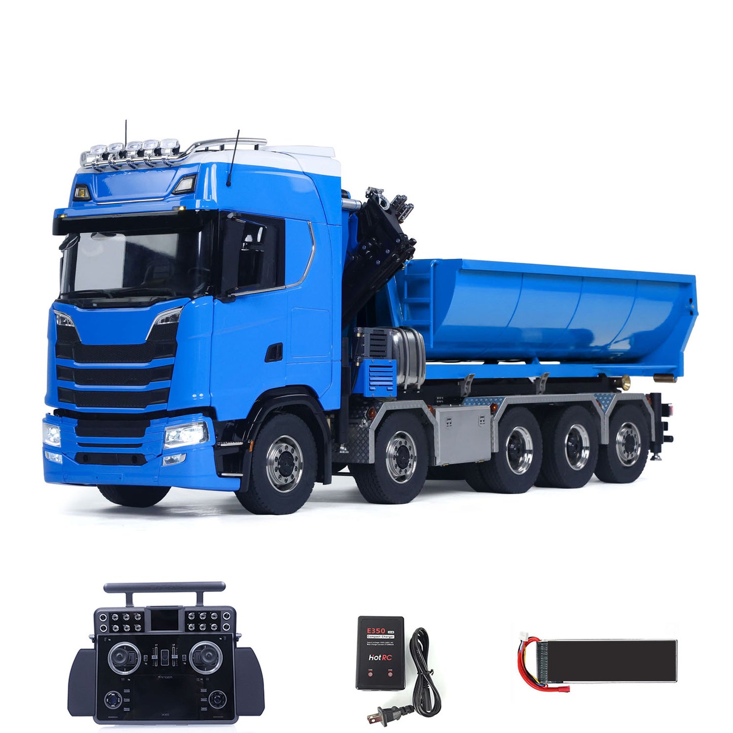 1/14 RC Roll On Off Tipper 770S Radio Controlled 10x10 Hydraulic Crane Dump Truck Wheel-Side Reduction Axle Differential Lock