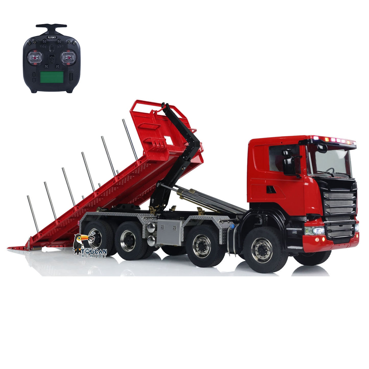 1/14 8x8 RC Hydraulic Equipment Radio Controlled Roll-on Dumper Trucks Full Dump Truck U-shaped Short High Bucket Timber Flatbed