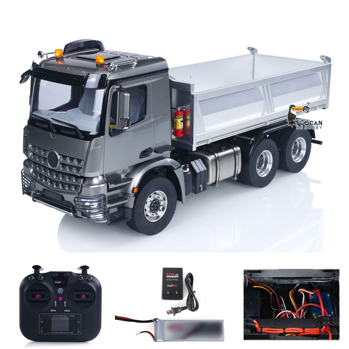 2Speed 3348 Metal Chassis 1/14 RTR RC Hydraulic Dumper Remote Control Tipper Model NO Lock Differential Axle Light Sound Battery