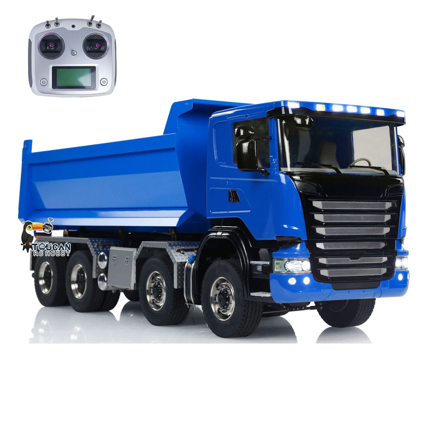 1:14 8x8 RC Hydraulic Roll-on Dump Truck Radio Controlled Tipper Car U-shaped Short High Bucket Timber Flatbed Sounds Lights