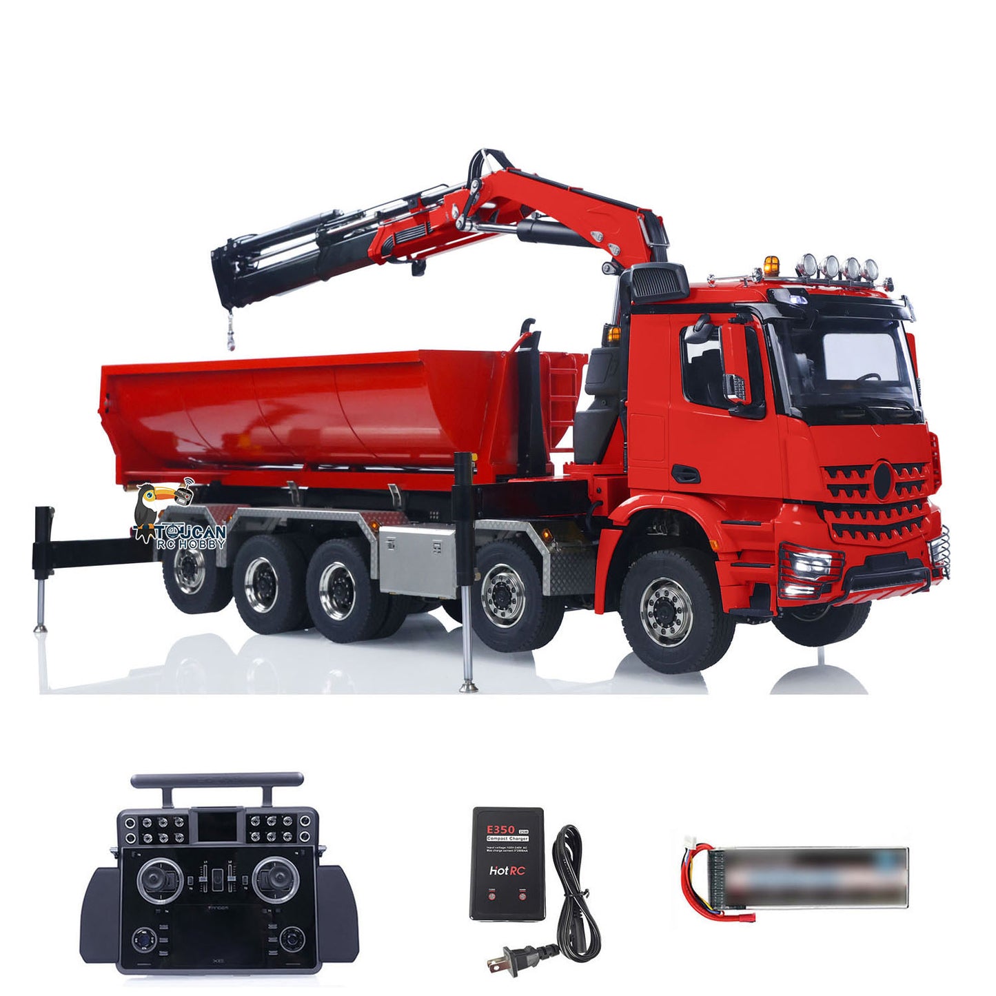 1/14 10x10 Remote Control Hydraulic Crane Dump Truck RC Full Dumper Rear Axle Lifting HobbyWing Brushed Motor 9CH Steel Valve