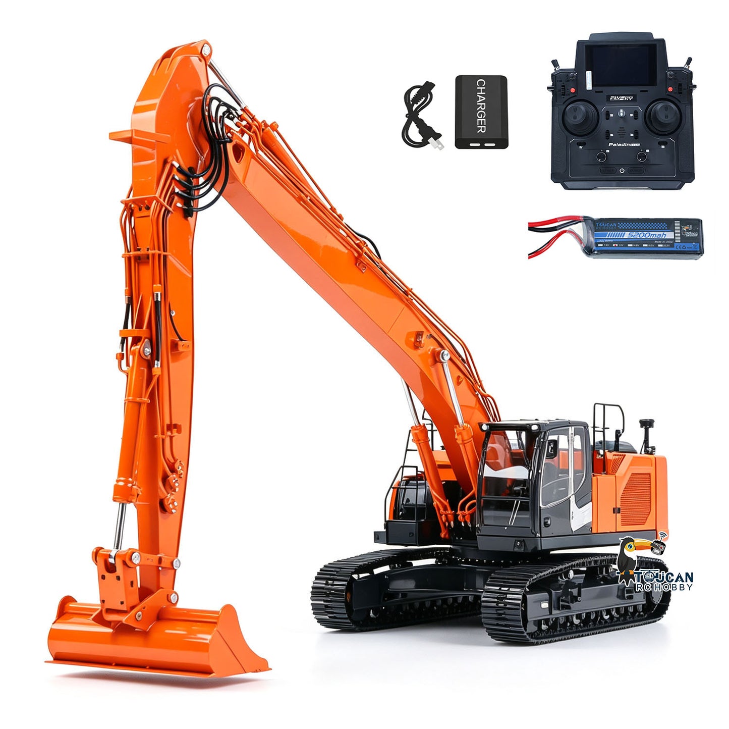 LESU 1/14 Metal RC Hydraulic Excavator AOUE LR945 CNC Long Reach Digger RTR 7CH PL18EV LITE Radio Battery Light Sound Charger