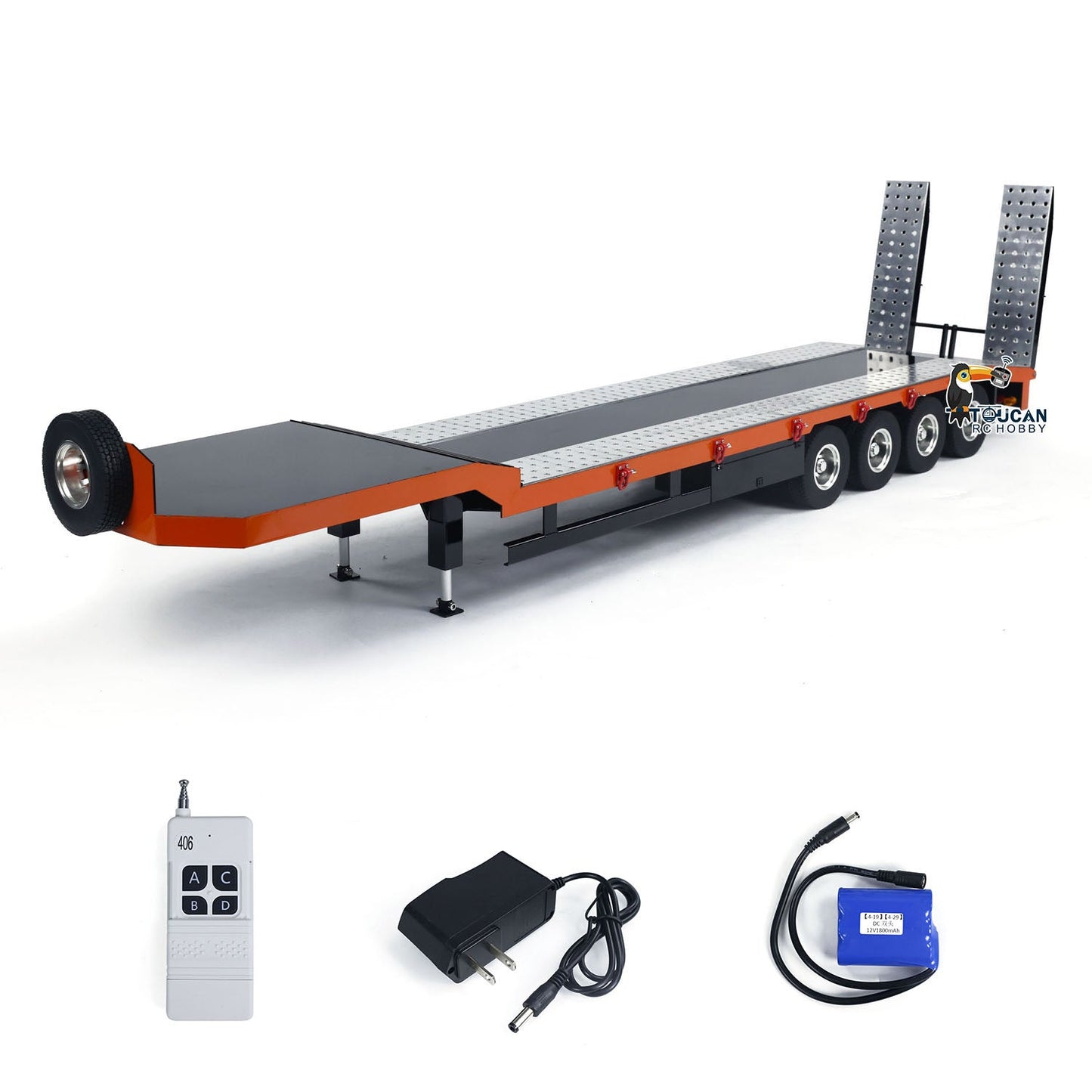 1:14 4-axle Metal Trailer for RC Tractor Car Trucks Electric Tailgate Legs DIY Model Battery Painted Assembled