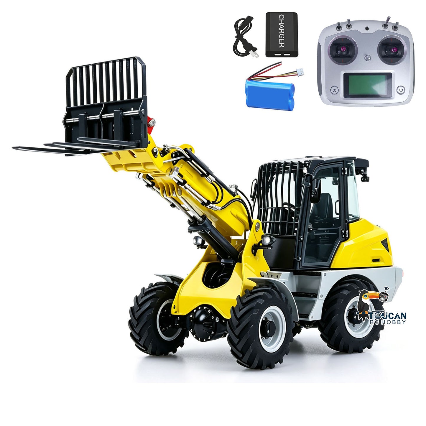 LESU RTR 4X4 1:14 RC Hydraulic Telescopic Arm Loader AOUE AT1050 Metal Fork Lift Trucks Light Sound Flysky I6S Radio Battery