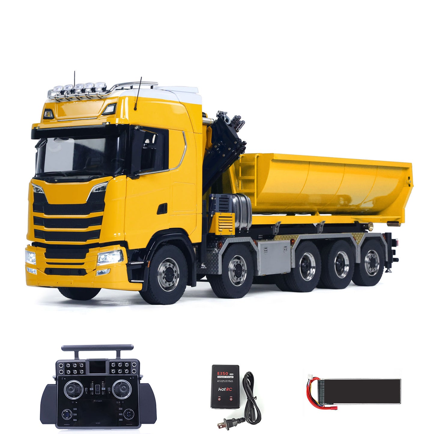 1/14 RC Roll On Off Tipper 770S Radio Controlled 10x10 Hydraulic Crane Dump Truck Wheel-Side Reduction Axle Differential Lock
