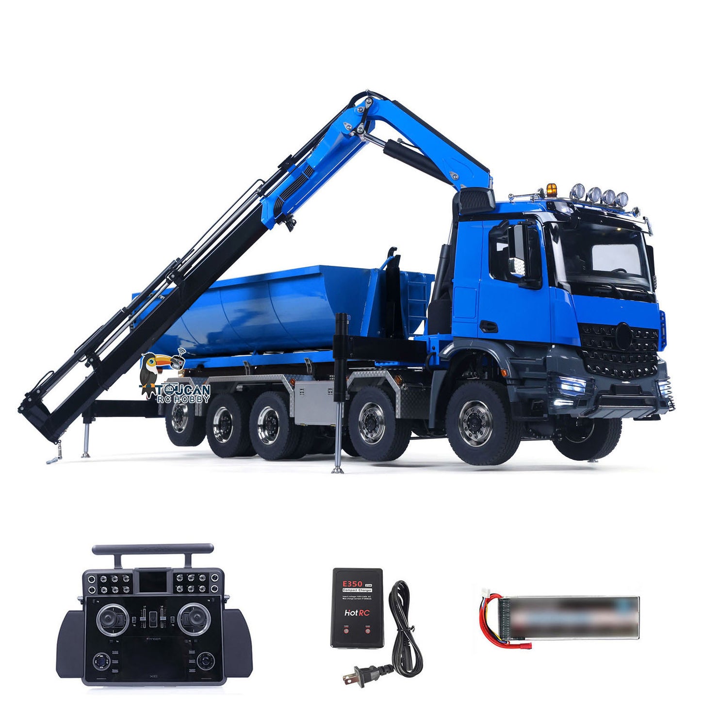 1/14 10x10 Remote Control Hydraulic Crane Dump Truck RC Full Dumper Rear Axle Lifting HobbyWing Brushed Motor 9CH Steel Valve