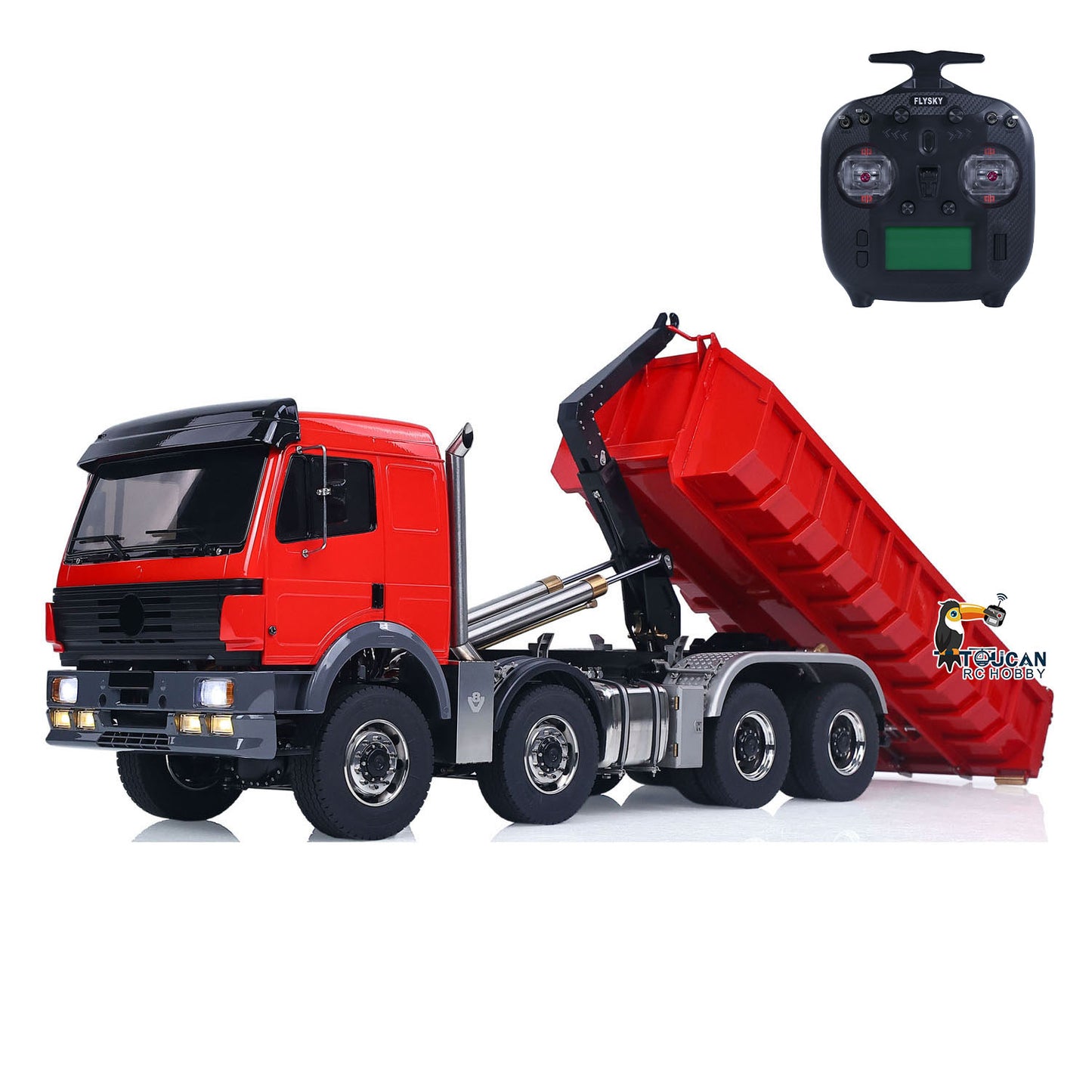 1/14 Metal RC Dump Truck 1838 8X8 Roll On Off Dumper Hydraulic Tipper Car 2-Way Valve 3-Speed Gearbox Differential Locks Light Sound