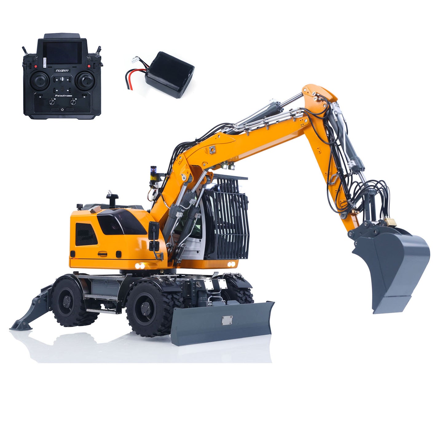 LR914 PRO MAX Metal 4WD 1/14 RC Hydraulic Wheeled Excavator 11-ways Valve RTR Radio Controlled Digger PL18EV Lite Battery Light
