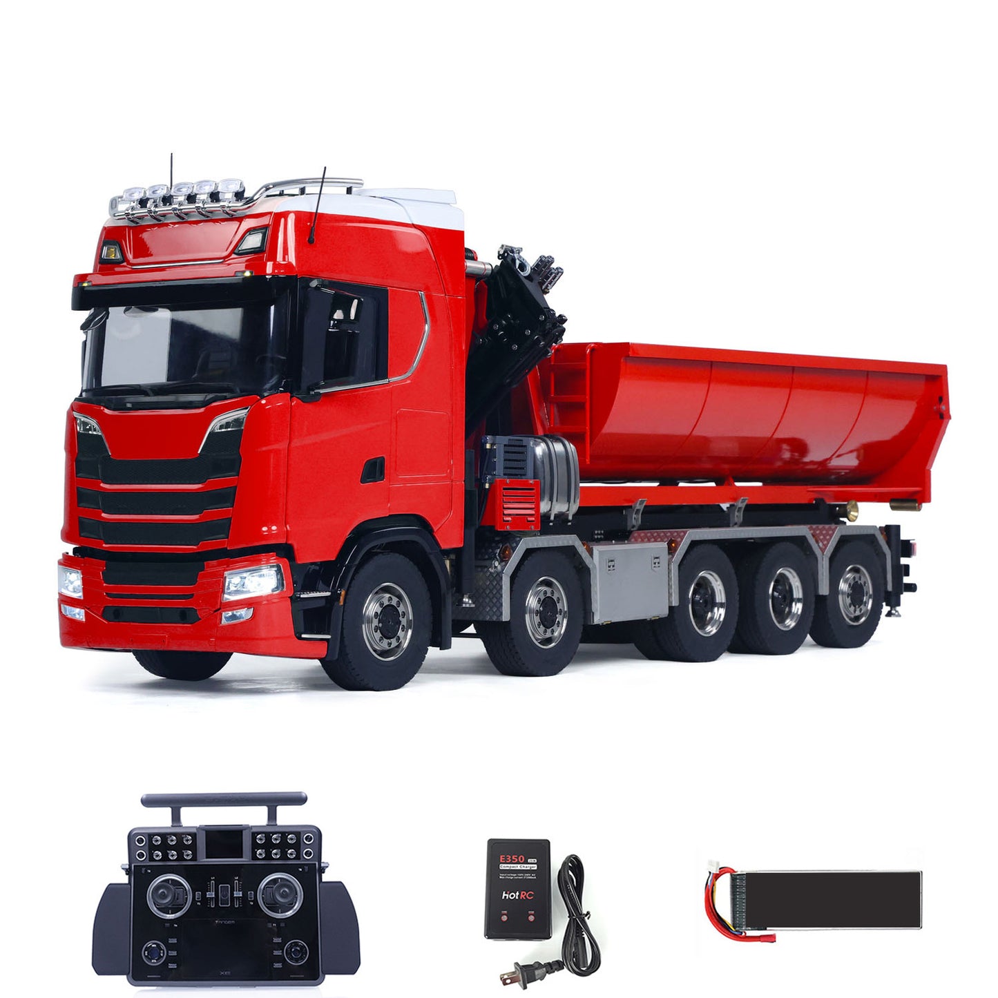1/14 RC Roll On Off Tipper 770S Radio Controlled 10x10 Hydraulic Crane Dump Truck Wheel-Side Reduction Axle Differential Lock