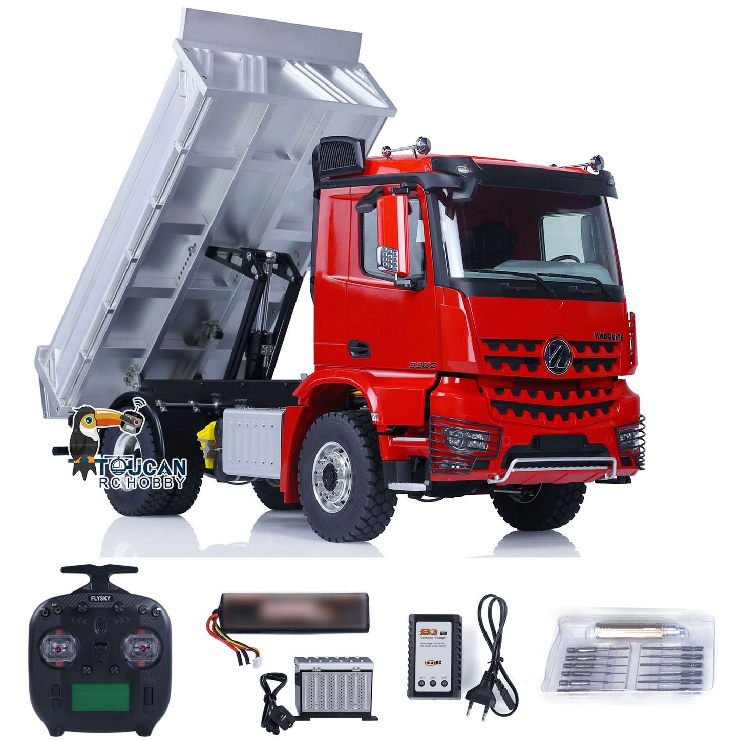 Kabolite K3362 3362 1/14 RC Dump Remote Control Tipper Truck Tipper Lorry Ready to Run 4*4 Metal Hydraulic AWD Light Sound Motor Servo Cylinder