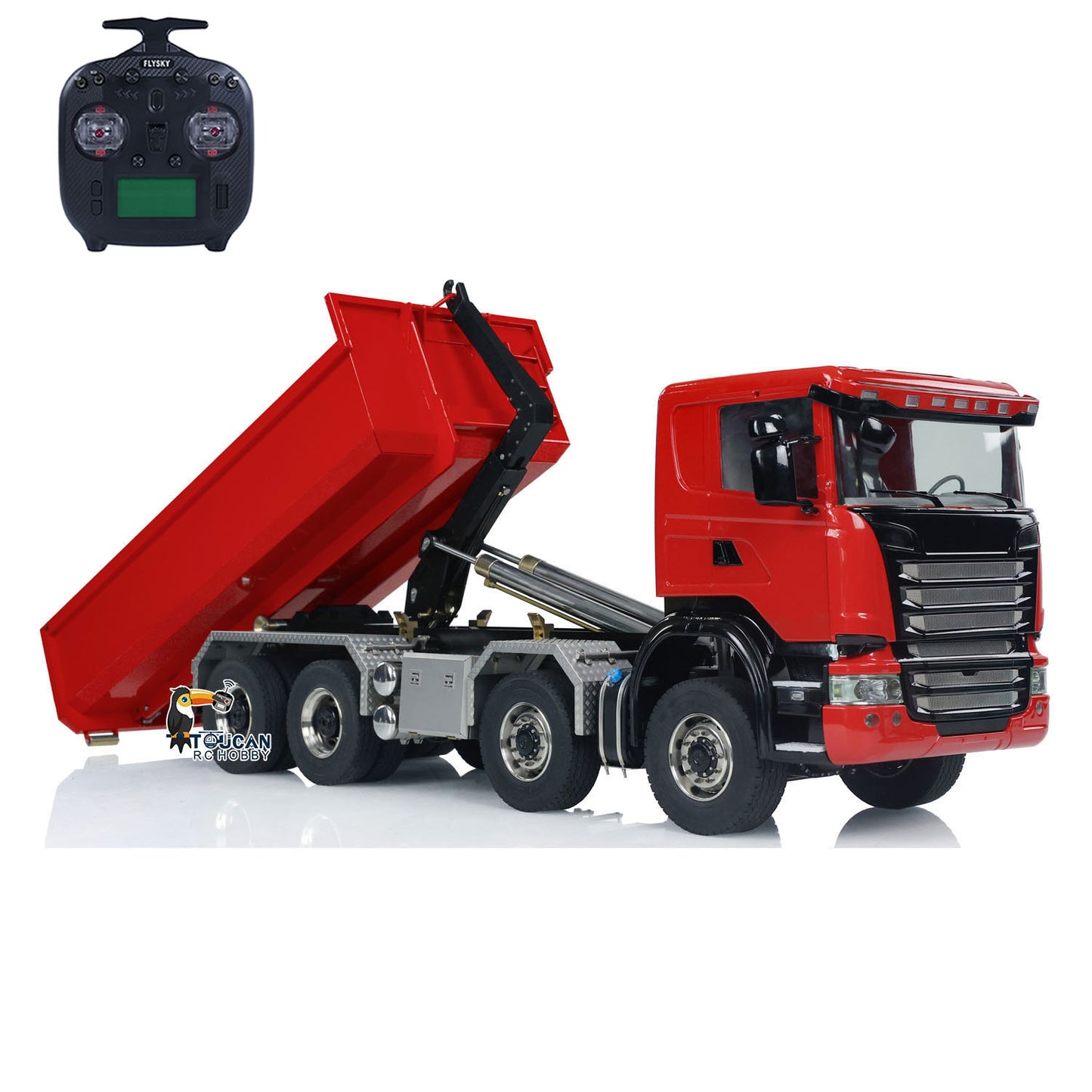 1/14 8x8 RC Hydraulic Equipment Radio Controlled Roll-on Dumper Trucks Full Dump Truck U-shaped Short High Bucket Timber Flatbed