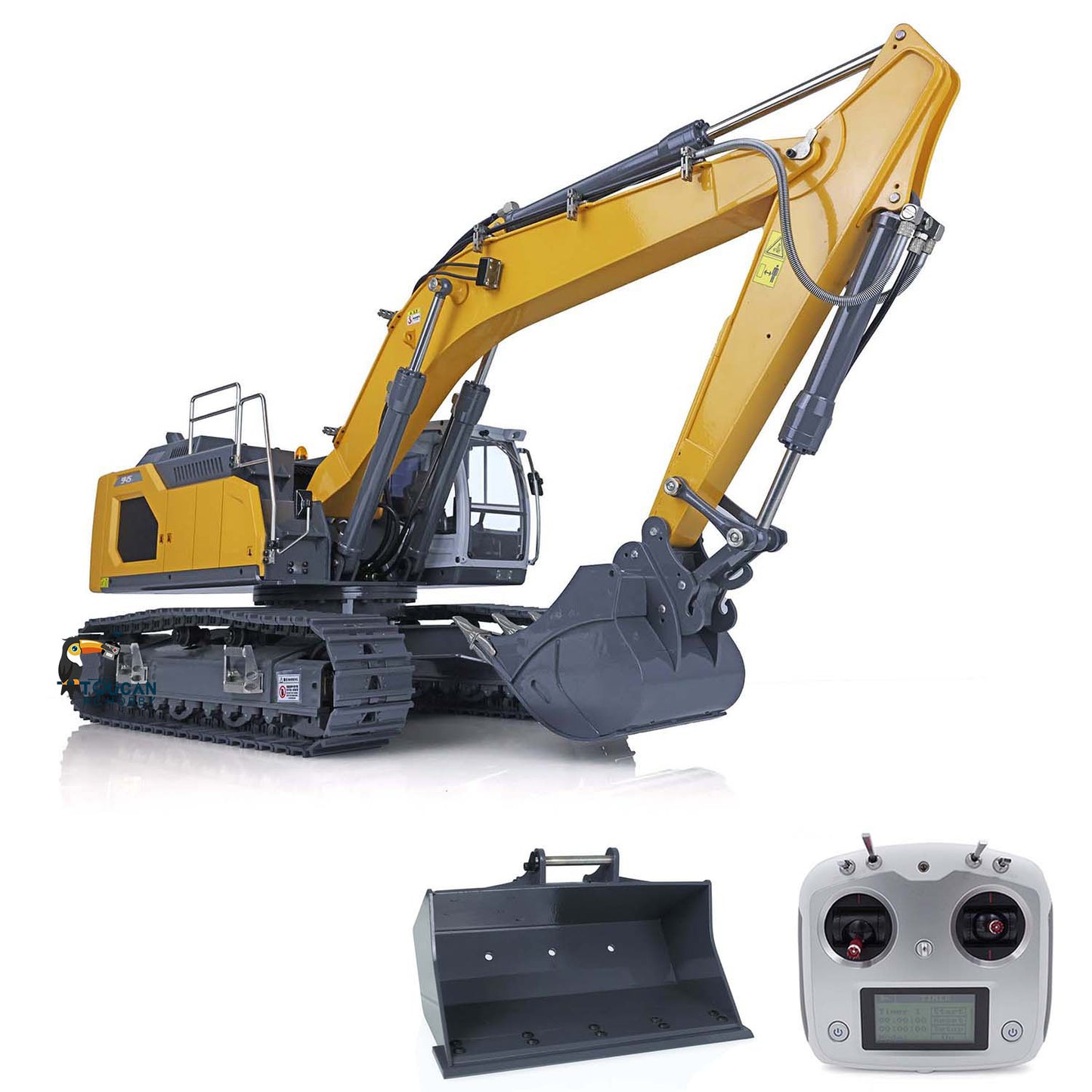 Metal XDRC 1/14 945 RC Digger Remote Control Hydraulic Excavator Electric Truck PNP Sieve Bucket Curved Ripper Fork