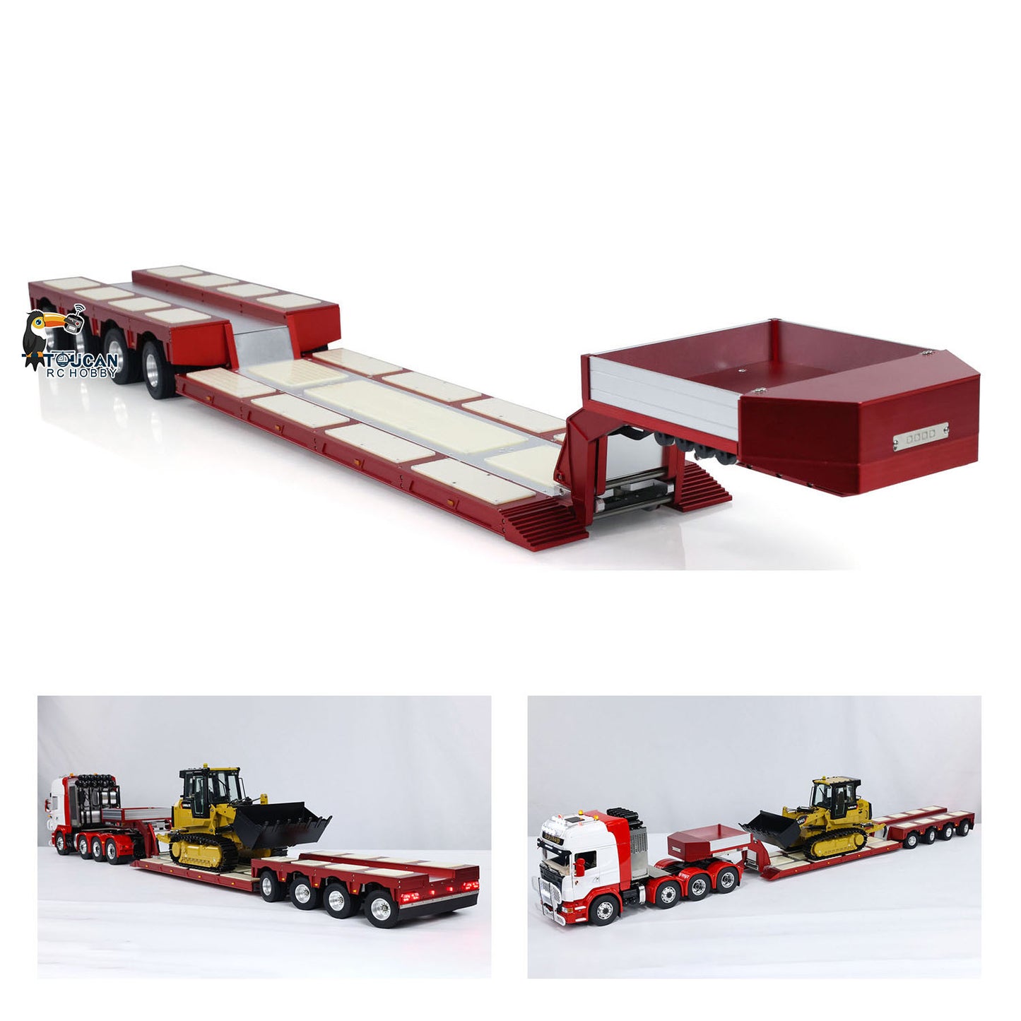 1/14 4 Axles RC Heavy Trailer DG-999 CNC Gooseneck Trailers for Tractor Truck Assembled Painted with Light System Load Weight 30kg