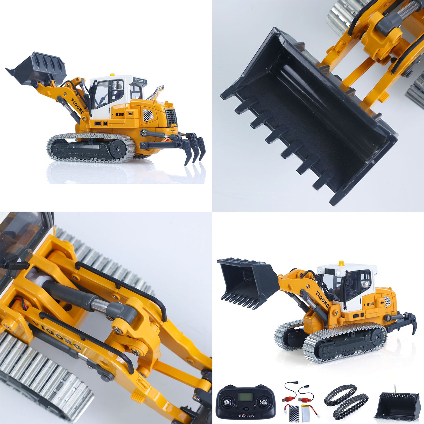 Fast Shipping 1:50 RC Electric Lifting Tracked Loader LR636 2.4G Construction Vehicle Metal Bucket Tracks Ripper RTR Model Light Sound Battery